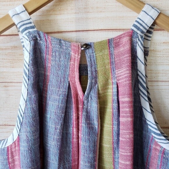 Anthropologie Krisha Striped Sleeveless Textured Cotton Blend Tank Top - Picture 7 of 10